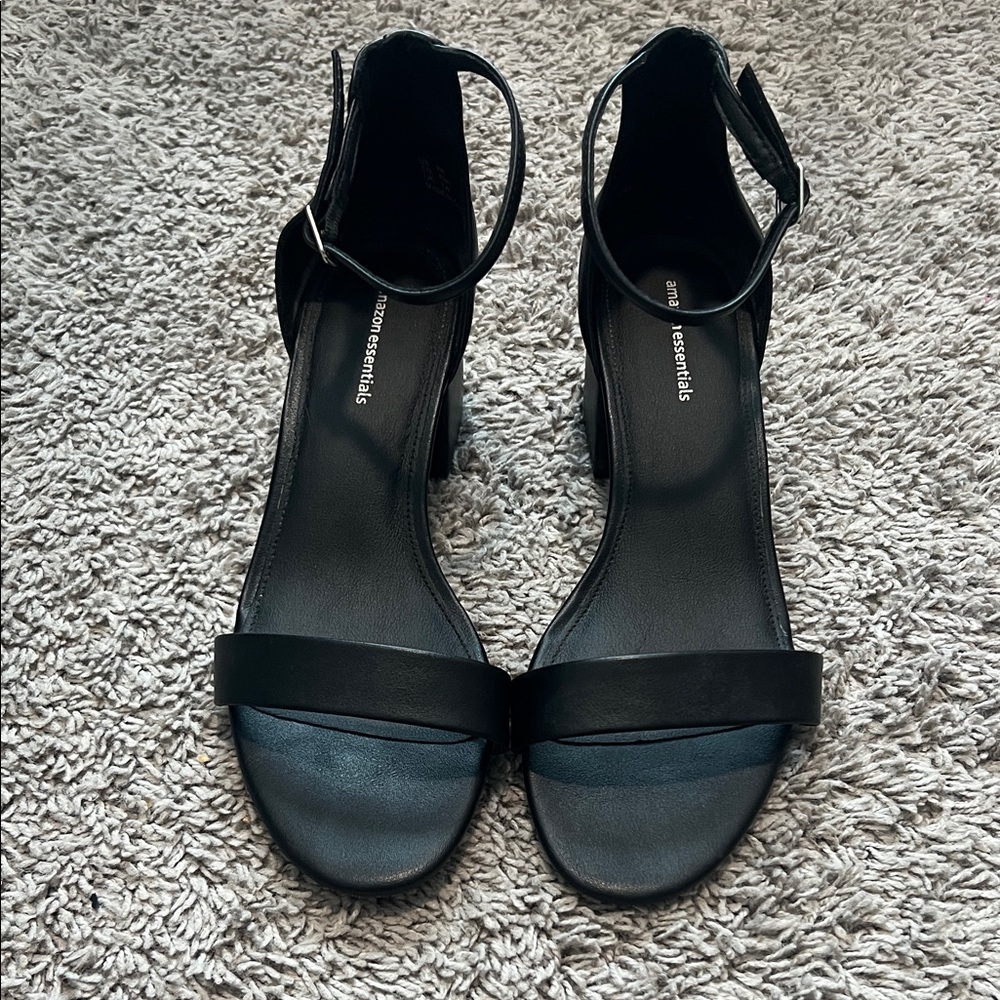 Amazon Black Open Toe Ankle Strap Chunky Heels